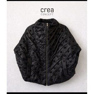 Crea Concept Cocoon Puffer Jacket Women 38 Black Textured Polka Dot Oversized Av